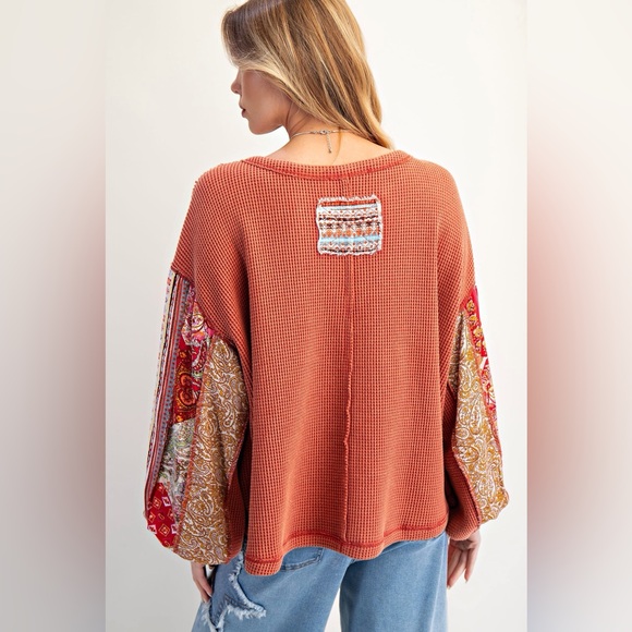 Easel Rust and Multicolor Boho Top - Picture 2 of 6